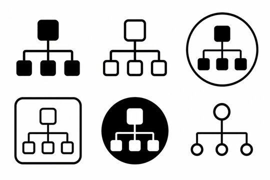 Set of black and white hierarchy chart icons for business design