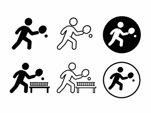 Black and white vector icons of people playing table tennis sports