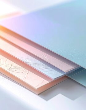 Soft pastel-colored textured paper samples arranged in a gentle slope.