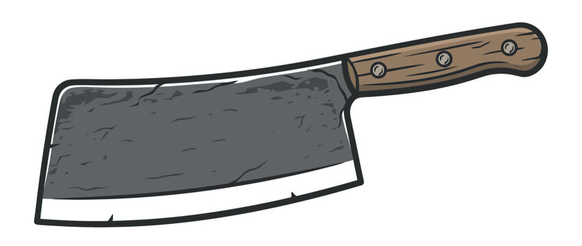 Hand-drawn cleaver knife with wooden handle