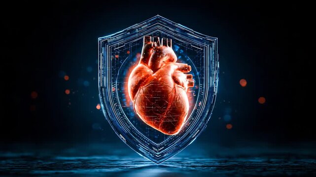 Human Heart Protected by Digital Shield Medical Cybersecurity