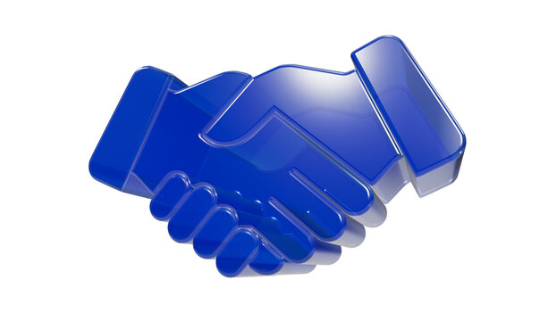 3D glossy blue handshake icon representing business agreement and partnership