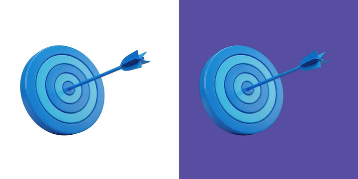 Blue target board with an arrow in the center 3d render icon transparent png