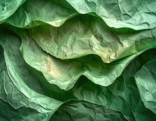 Obraz premium Close-up view of crumpled green leaves creating abstract patterns.