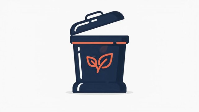 Trash bin with a leaf symbol represents organic waste disposal and eco-friendly recycling concepts.