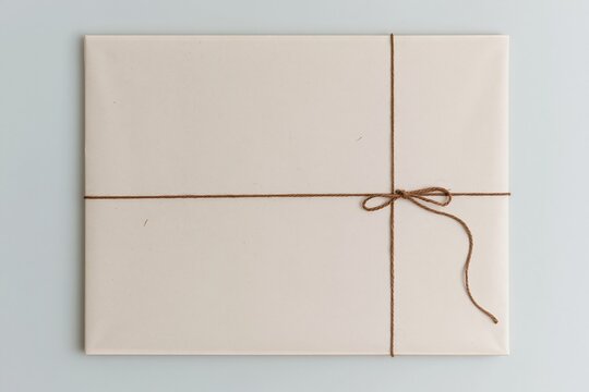 Kraft parcel paper wrapped with a brown twine bow, featuring a tactile recycled texture and ample copy space for artisan packaging and delivery mockups