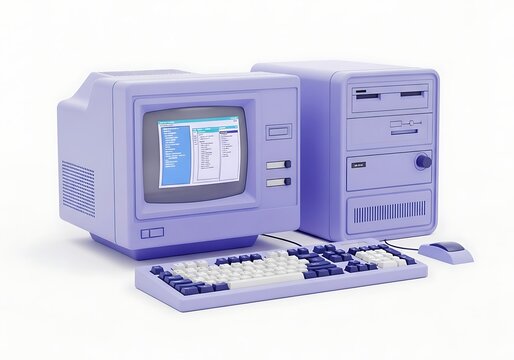 Vintage personal computer with monitor keyboard and mouse on a desk