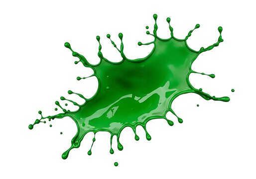 Bright green paint splash with dynamic liquid droplets and artistic liquid movement