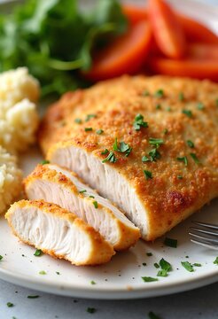 This dish is apparently baked chicken with crispy garlic and Parmesan, often prepared with panko breadcrumbs and grated Parmesan cheese