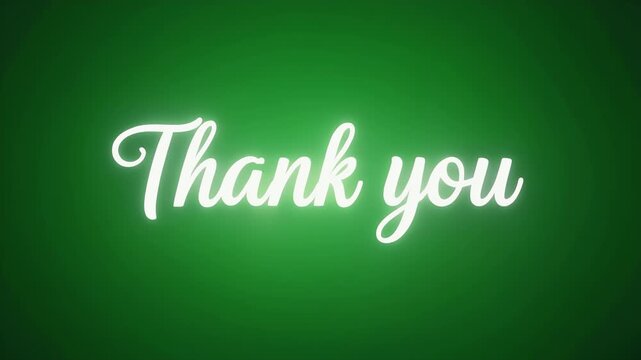A glowing neon sign reads 'Thank You' against a dark green background.