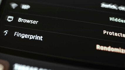 Commercial Stock Photograph Of Privacy Dashboard Hides IP Location And Browser Fingerprint