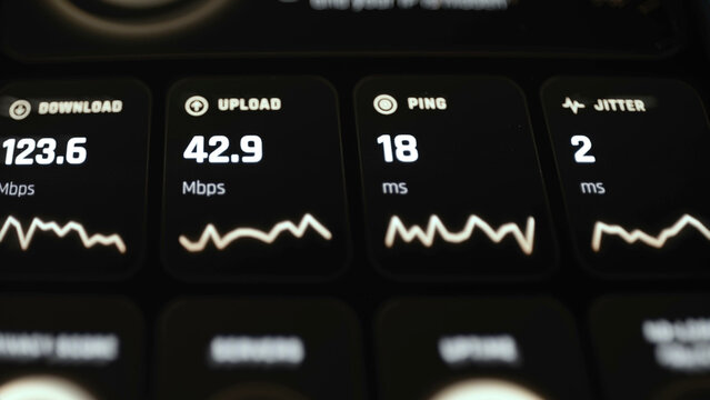Commercial Stock Photograph Of VPN Speed Test Shows 125.9 Mbps Download