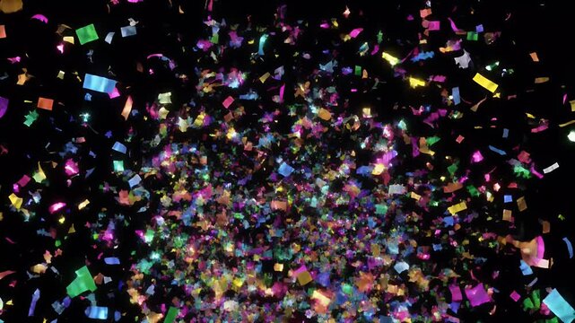 Colorful Confetti Exploding on a Black Background.