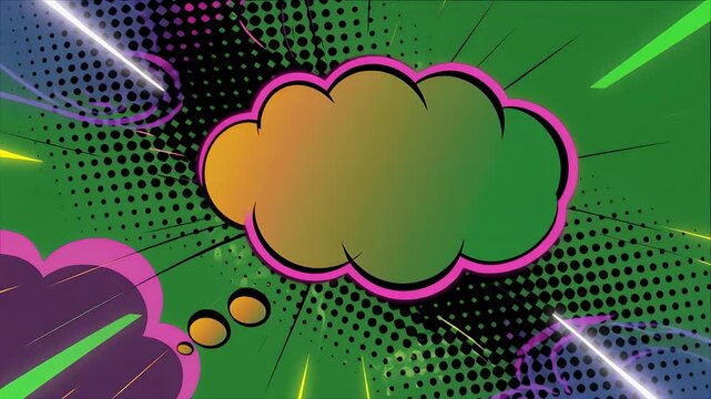A comic book style background featuring a large speech bubble with a gradient fill.