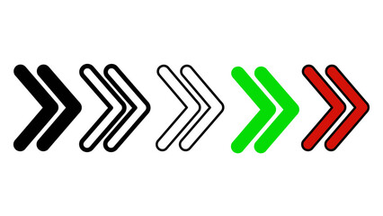 Fototapeta premium Set of Double Chevron Arrow Icons in Multiple Styles and Colors on White Background