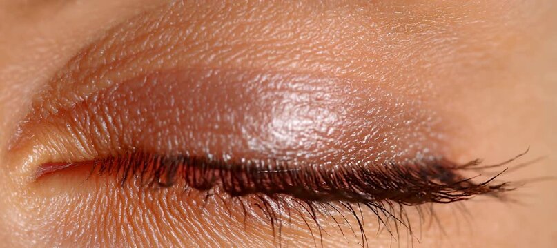Closeup woman eye blinking. Generative video AI technology.	
