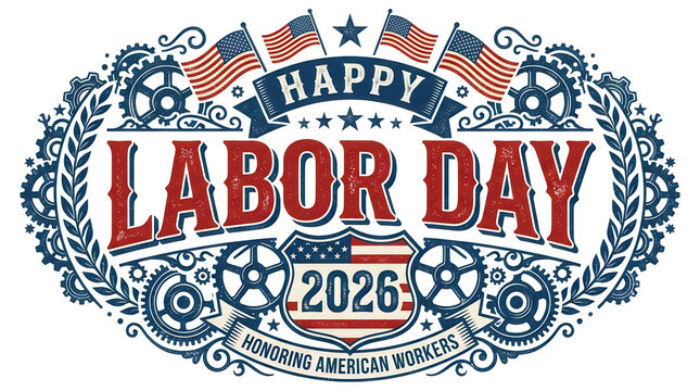 Festive labor day illustration with american flags and patriotic design elements for holiday celebrations