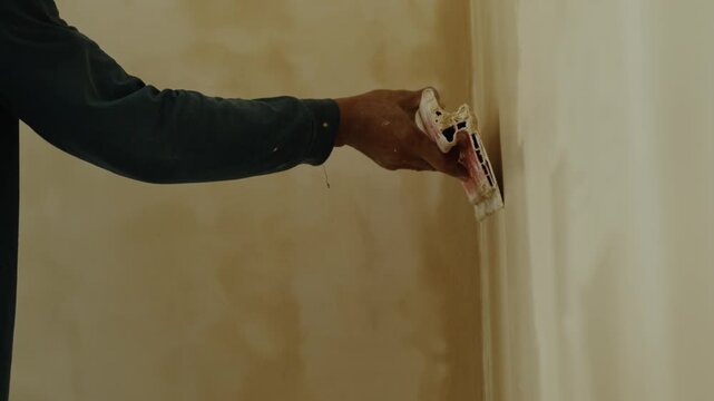 Wall plastering and putty application during the construction and interior finishing process.