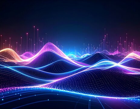 Vibrant abstract light trails on dark background.