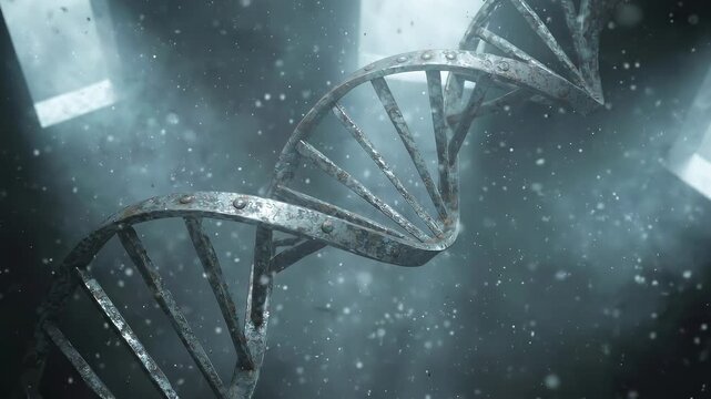 Galvanized Steel Metallic DNA Structure Floating in Void for Strong Genetic Foundations
