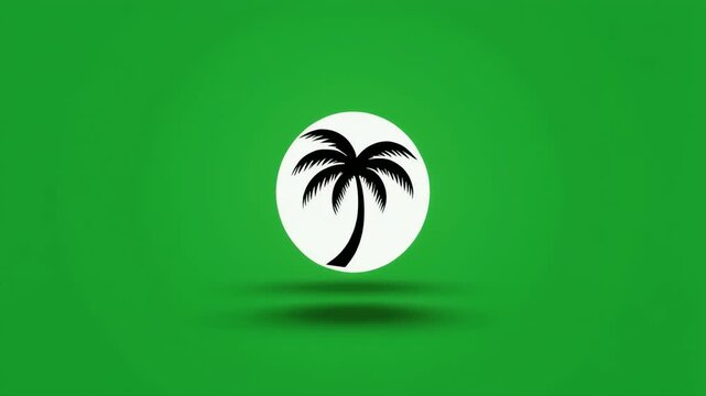 A single white circle with a tiny palm tree silhouette casts a shadow on a vibrant green background.