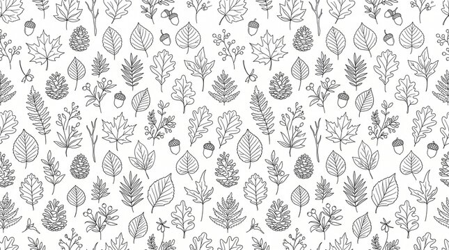 Minimalist Line Art Autumn Leaves Seamless Vector Pattern