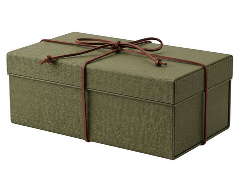 Small rustic cardboard gift box wrapped with thin red string isolated on transparent background