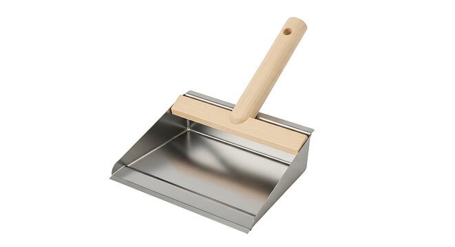 Metal dust pan with wooden handle for cleaning
