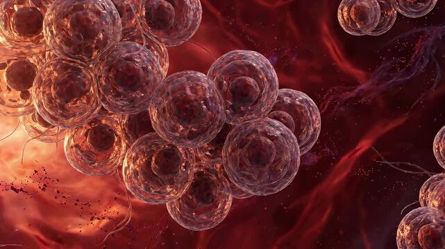 Identical Cellular Clones Expanding in Red Biological Fluid Representing Replication