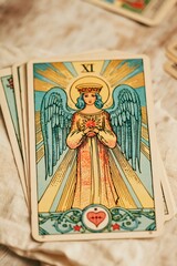 Fototapeta premium Tarot cards displaying angel with sacred heart symbol