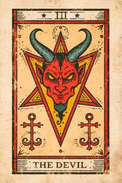 The devil tarot card occult illustration with pentagram