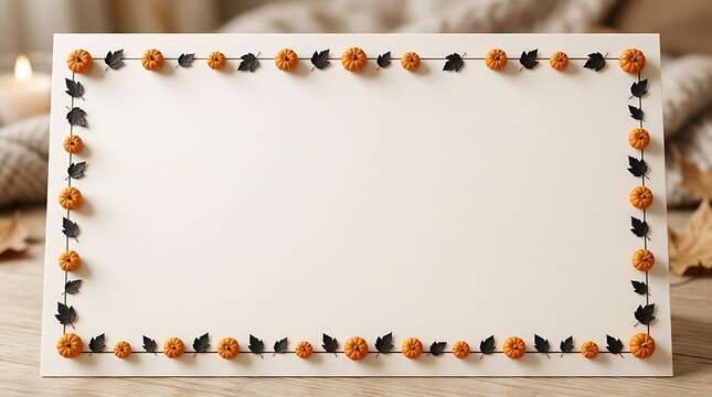 A festive and delightful halloween themed rectangular frame adorned with charming pumpkin and bat decorations perfect for seasonal greetings and spooky celebrations