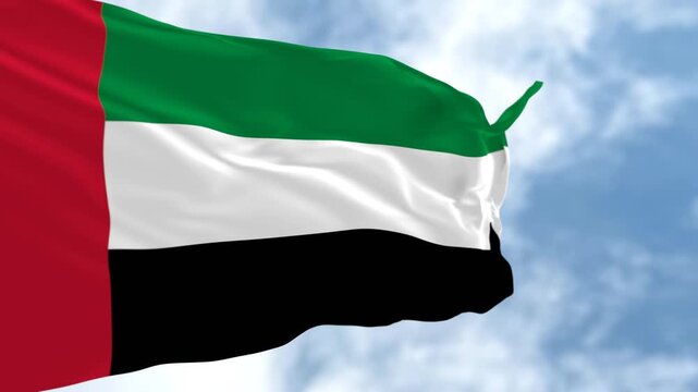 United Arab Emirates National Flags Waving with Sky Background.