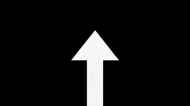 A white arrow points upwards against a solid black background.