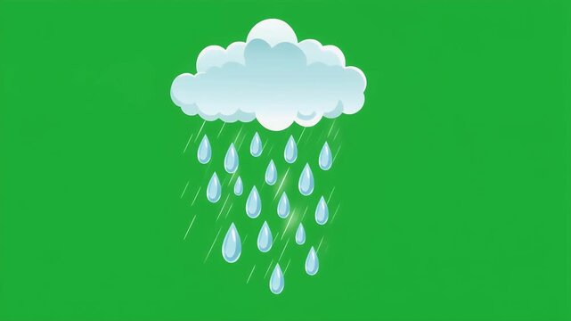 A cartoon cloud rains down water droplets against a green background.