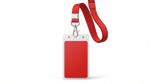 Blank Red Identification Card and Lanyard Mockup for Professional Events