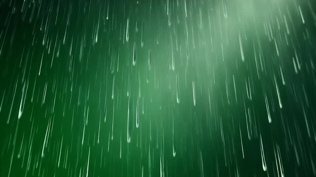 Rain streaks falling diagonally against a dark green background.