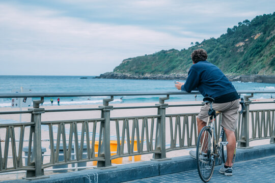 Looking out over Zurriola beach in San Sebastian, Spain