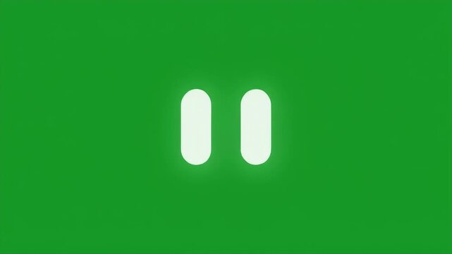 A simple, glowing white pause icon set against a solid green background.