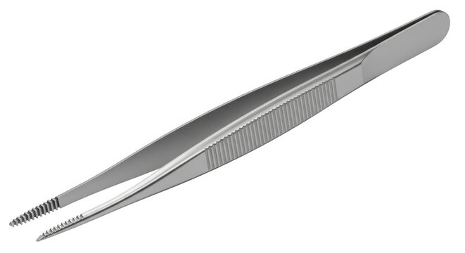 Metal tweezers tool for precision isolated on transparent background