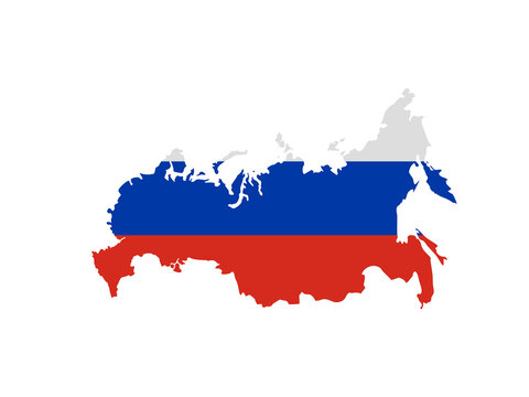 Russia map with flag colors isolated on white background for geography, tourism, and patriotic design. Vector artwork shows identity. Perfect for posters, maps, education, and websites.