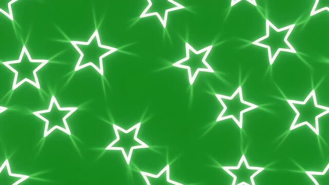 A bright green background with a repeating pattern of glowing white stars.