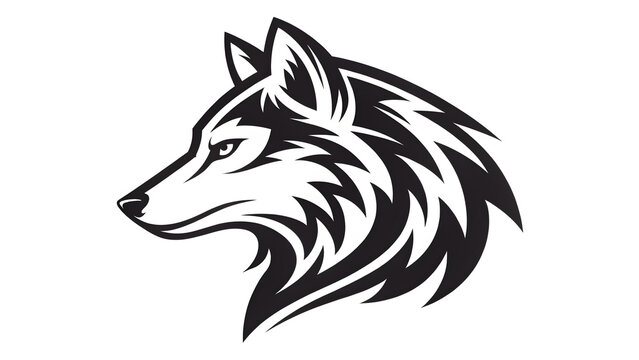 Minimalist black and white wolf head logo vector illustration for branding and design