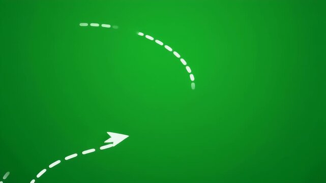 A dashed white arrow indicates direction against a green background.
