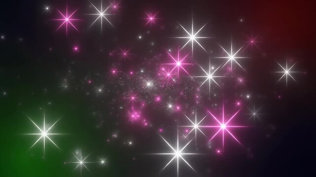 A vibrant display of sparkling pink and white starbursts against a gradient background.