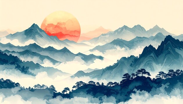Majestic mountain landscape at sunrise with dramatic sky.