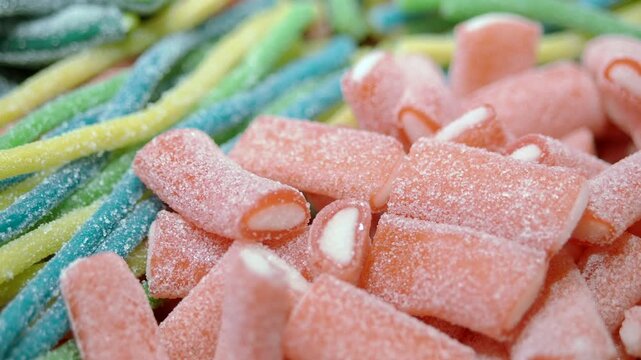Candy is arranged in a colorful display for everyone to see