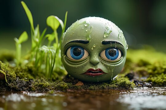 Sad Earth - Evocative Image of a Planet Depressed by Human Pollution