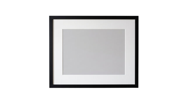 Modern black picture frame with white mat, a sleek wooden photo frame for displaying art and memories, elegant home decor element isolated PNG with Transparent Background