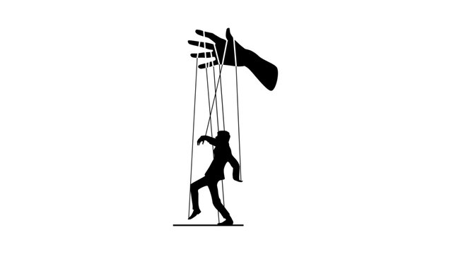 manipulated person, black isolated vector silhouette